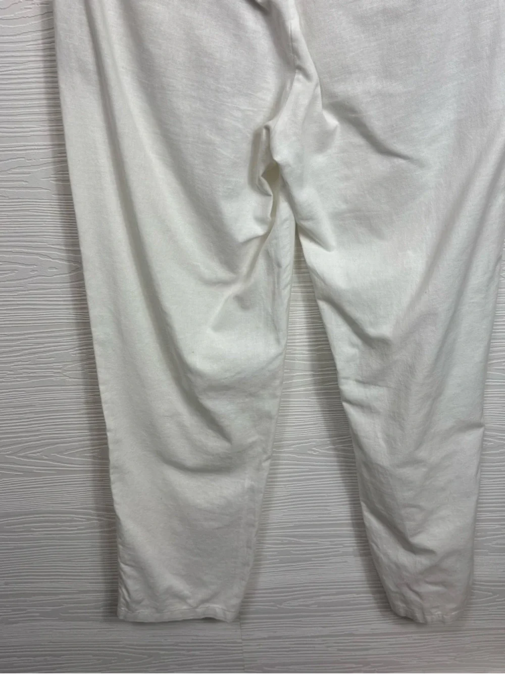 Zara White Linen Blend Pull on Straight Pants Medium